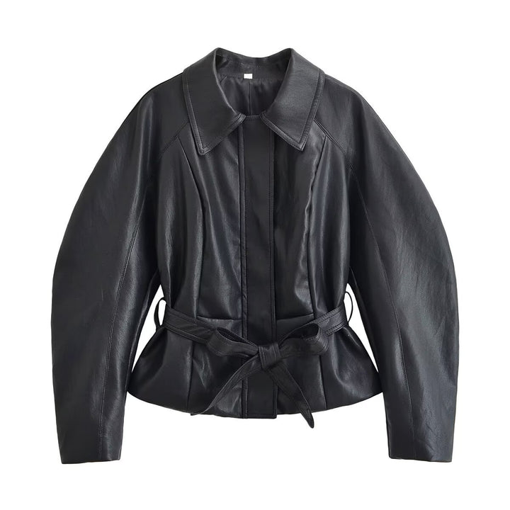 Damen Taillierte Lederoptik‑Jacke mit Bindegürtel und überschnittenen Ärmeln Echo Archiv