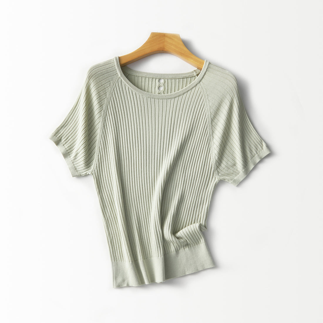 Damen Geripptes Kurzarm-Strickshirt mit Rundhalsausschnitt und Schlüsselloch-Detail Echo Archiv