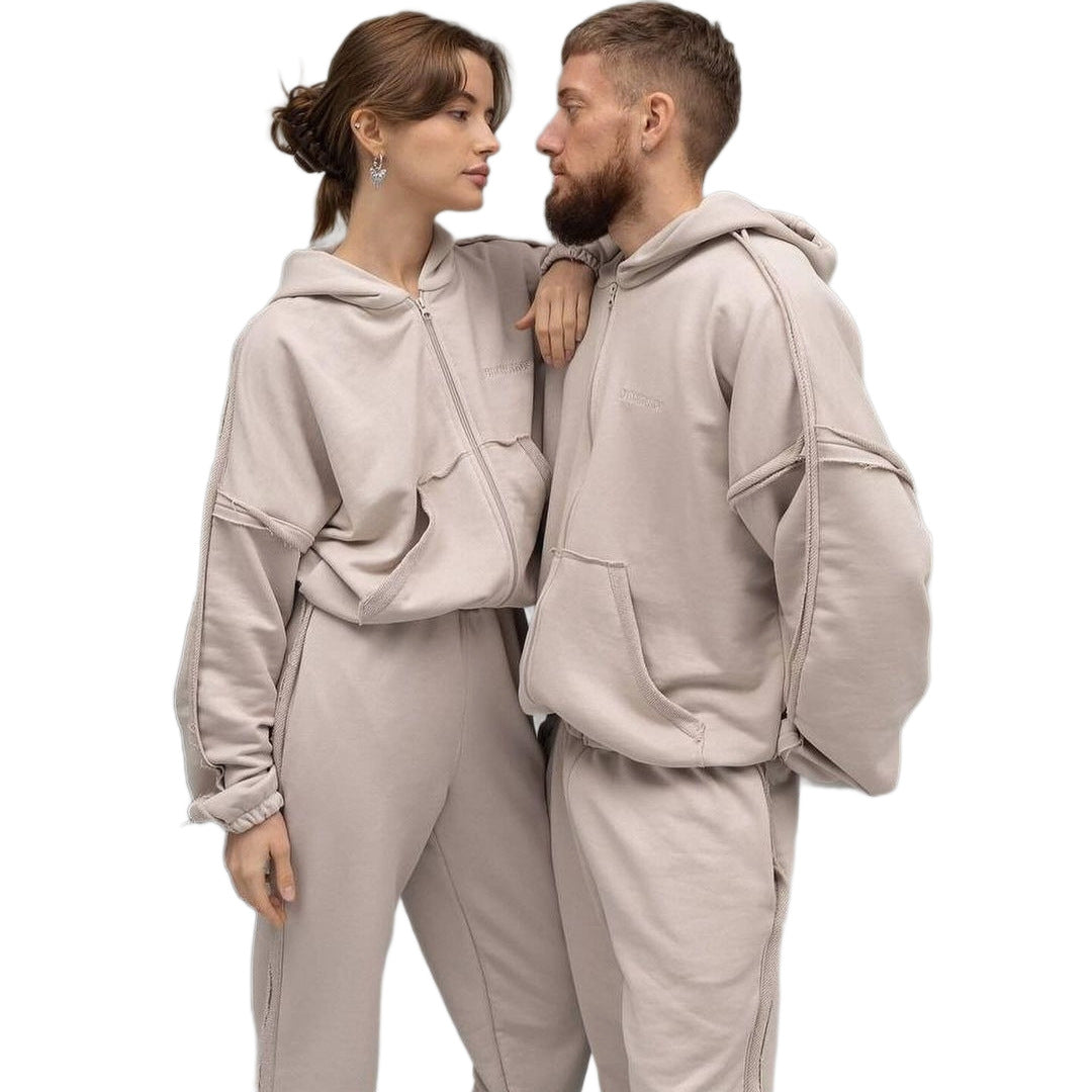 Unisex Oversize Hoodie-Set aus weichem Fleece mit Reißverschluss und Jogginghose Echoarchiv