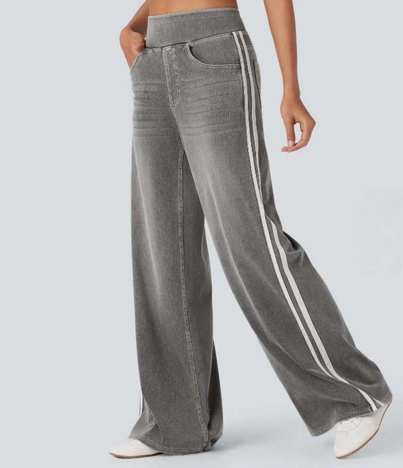 Damen nan lässige weite Jogginghose in Jeansoptik mit elastischem Komfortbund, seitlichen Kontraststreifen und Eingrifftaschen Echo Archiv