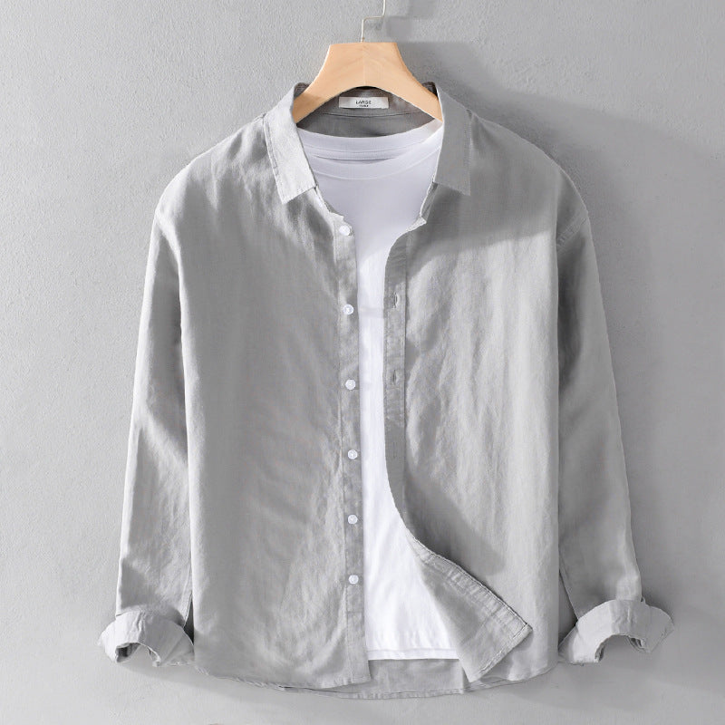 Herren Leinenmix-Layering-Overshirt mit Kentkragen, gerundetem Saum und Soft‑Touch Echoarchiv