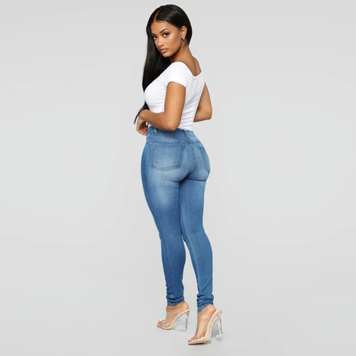 Damen High-Waist Skinny-Jeans mit Knie-Rissen und figurformendem Schnitt Echo Archiv