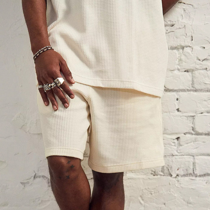 Herren lässiges Kurzarm T-Shirt und Shorts Set aus atmungsaktivem Waffelgewebe Echoarchiv
