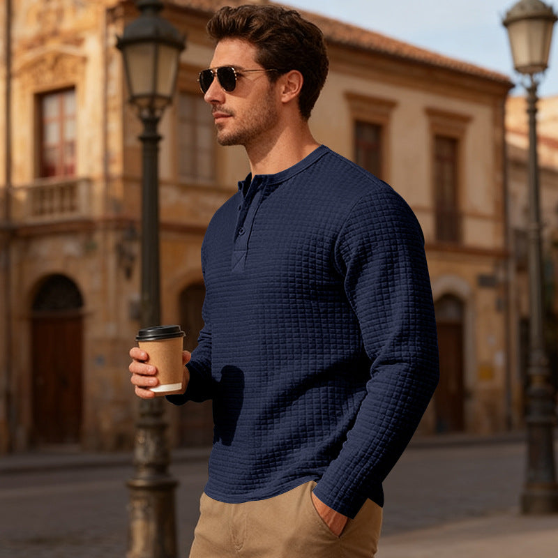 Herren Langarm-Henley-Shirt mit strukturiertem Design Echoarchiv