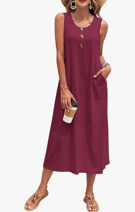 Damen Lässiges Midikleid mit Taschen und Knopfdetails Echo Archiv