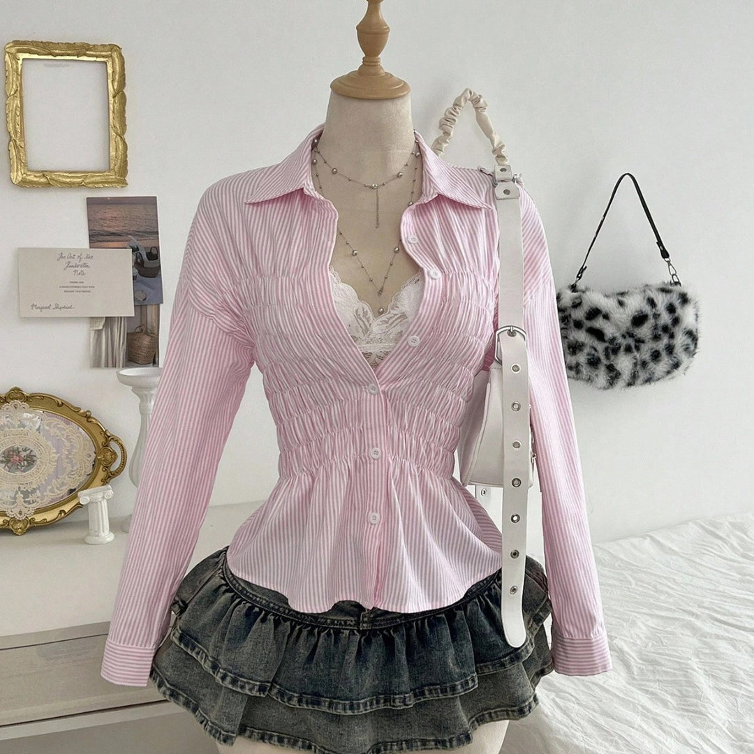 Damen nan taillierte Hemdbluse mit geraffter Brustpartie und Schößchen Echo Archiv