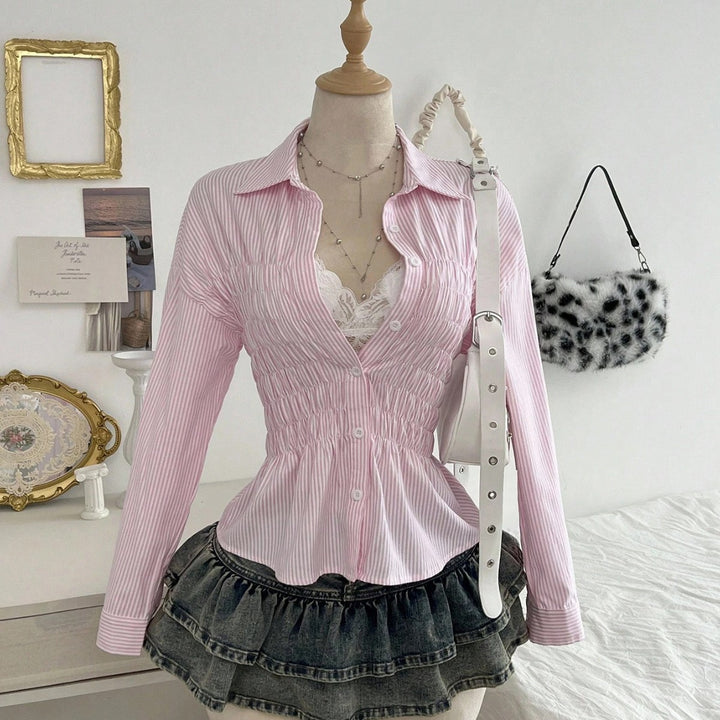 Damen nan taillierte Hemdbluse mit geraffter Brustpartie und Schößchen Echo Archiv