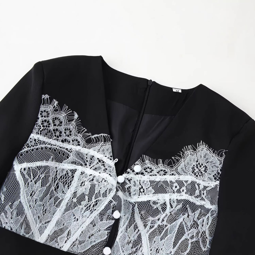 Damen Elegante Bluse mit Spitzen‑Corset‑Applikation und V‑Ausschnitt Echoarchiv
