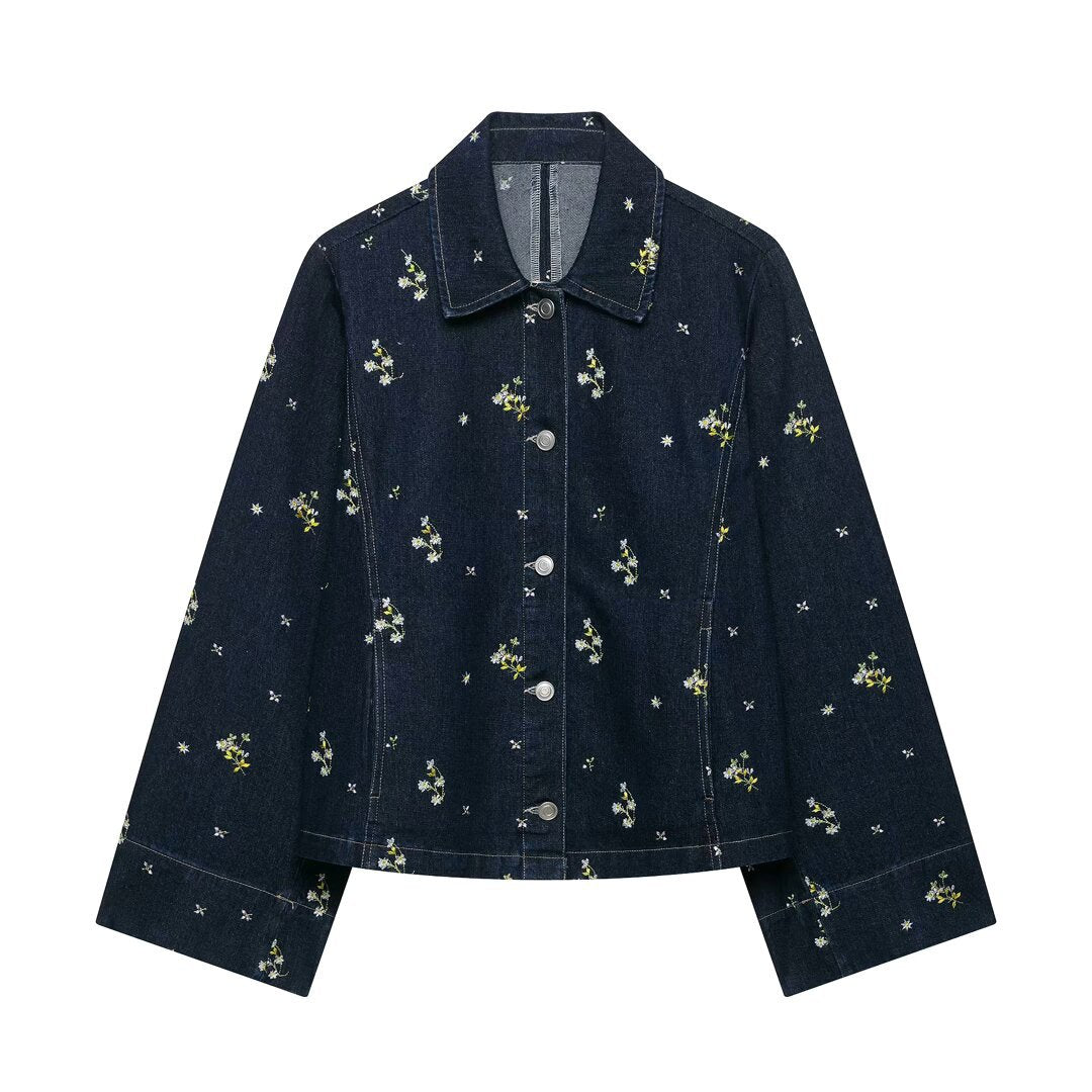 Damen Jeansjacke mit floraler Stickerei und kastiger Silhouette Echo Archiv