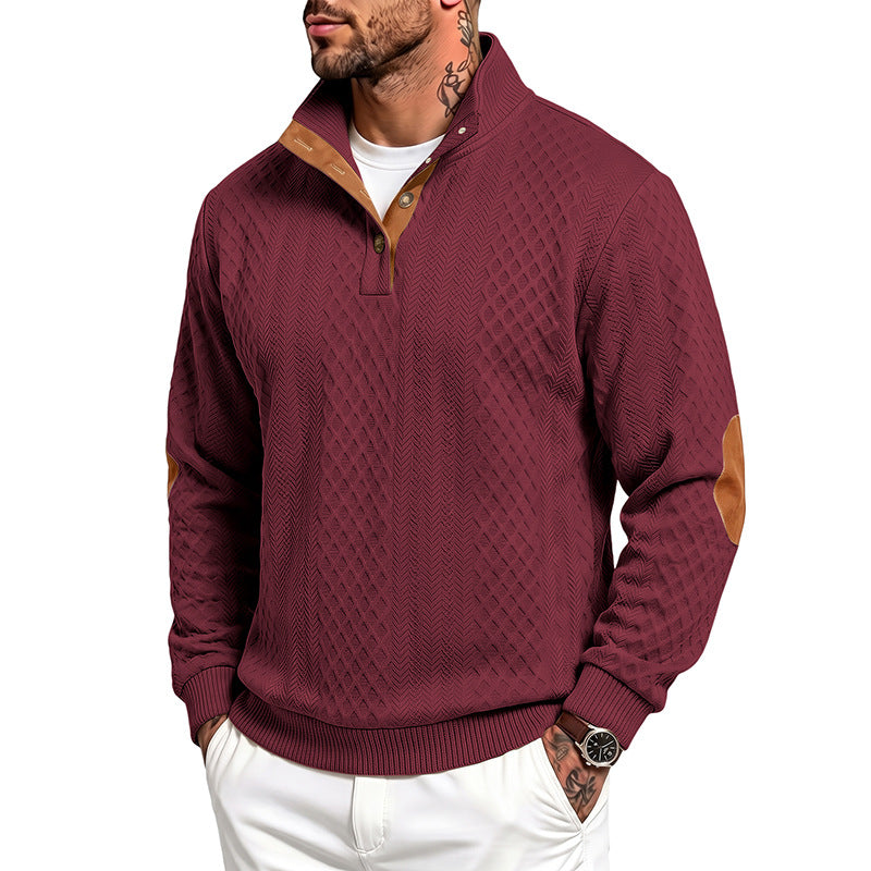 Herren Feinstrukturierter Troyer-Pullover mit Kragenbesatz und Ellbogen-Patches – Norvane
