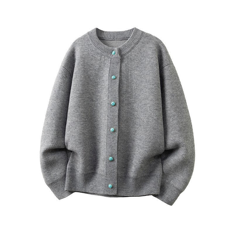 Damen Oversize-Strickjacke mit rundem Ausschnitt und kontrastknöpfen Echo Archiv
