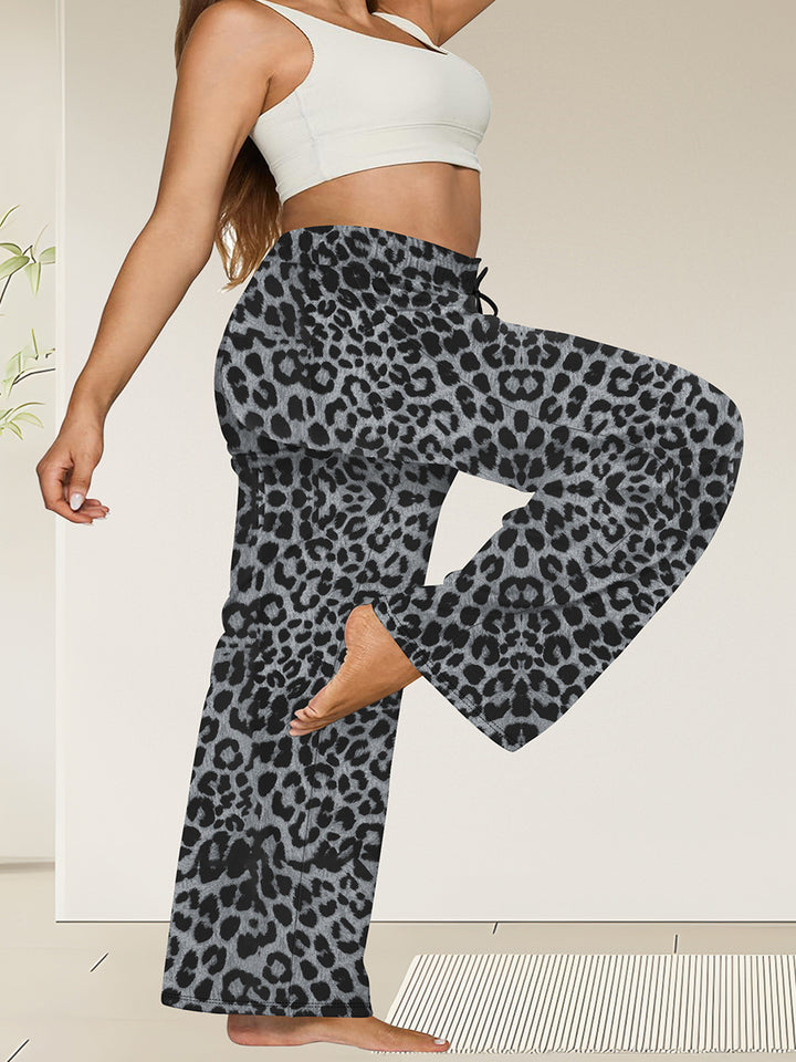Damen Weite High-Waist Yogahose mit Leopardenmuster und Kordelzug echoarchiv-