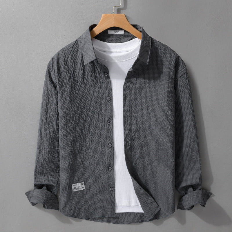 Herren Struktur-Leichthemd im Layering-Style mit Crinkle-Optik und gerundetem Saum Echoarchiv