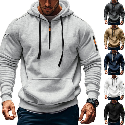 Herren funktionaler Kapuzenpullover mit farblich abgesetztem Reißverschluss und praktischen Taschen Echoarchiv