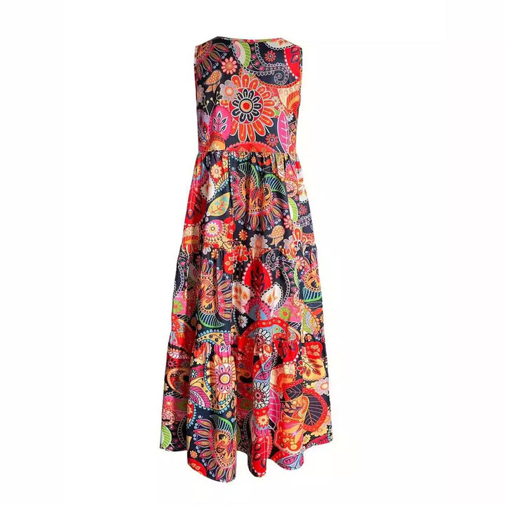 Damen nan stufenförmiges Boho-Maxikleid mit V-Ausschnitt und geraffter Unterbrustnaht Echo Archiv