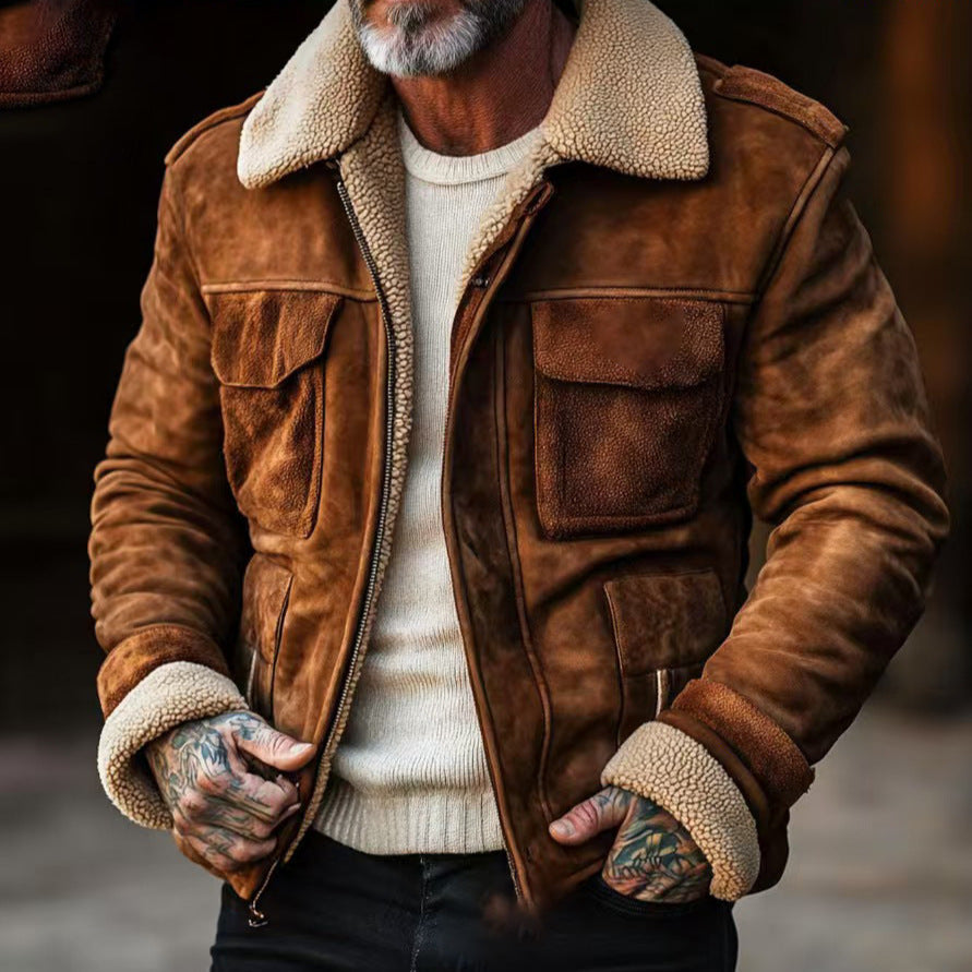 Herren elegante Wildlederjacke mit Teddyfutter Echoarchiv