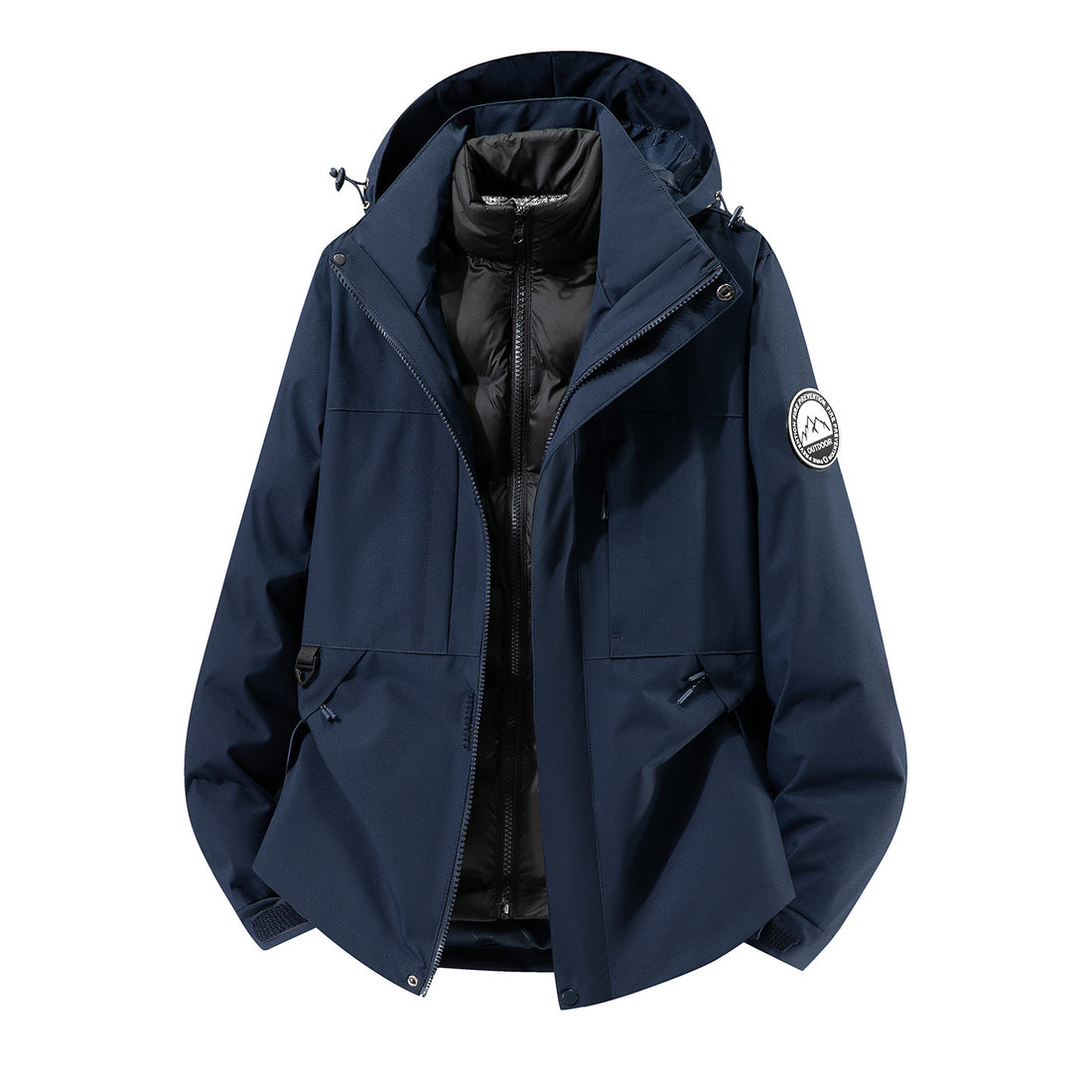 Herren zweilagiger Hardshell-Parka mit abnehmbarer Steppweste und technischer Kapuze Echoarchiv