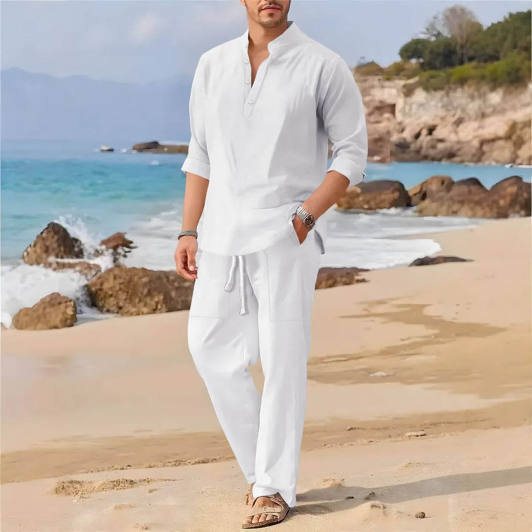 Herren lässiger Sommeranzug mit Halbe-Knopf-Design und praktischen Taschen Echoarchiv