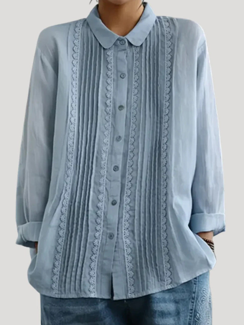 Damen Elegante Bluse mit feinen Falten und Spitzenbesatz – Élovi