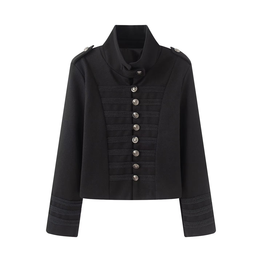 Damen Kurzer Militärisch inspirierter Blouson mit Stehkragen Zierkordeln und Metallknopfleiste Echo Archiv