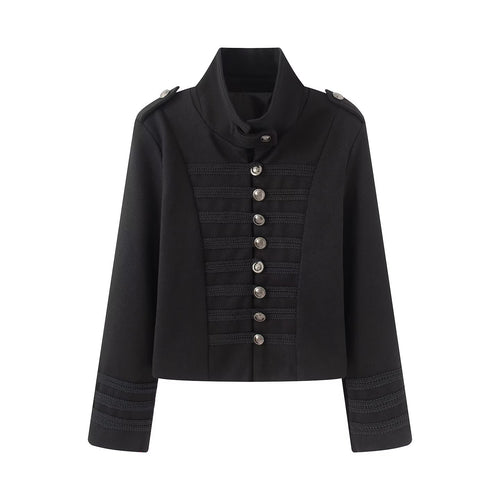 Damen Kurzer Militärisch inspirierter Blouson mit Stehkragen Zierkordeln und Metallknopfleiste Echo Archiv