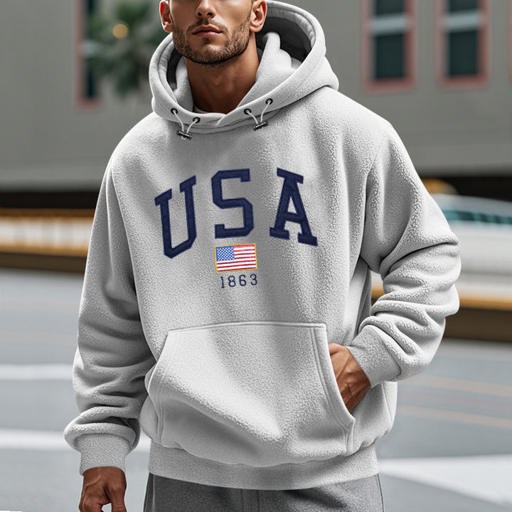 Herren Kuscheliger Fleece Hoodie mit USA-Print Echoarchiv