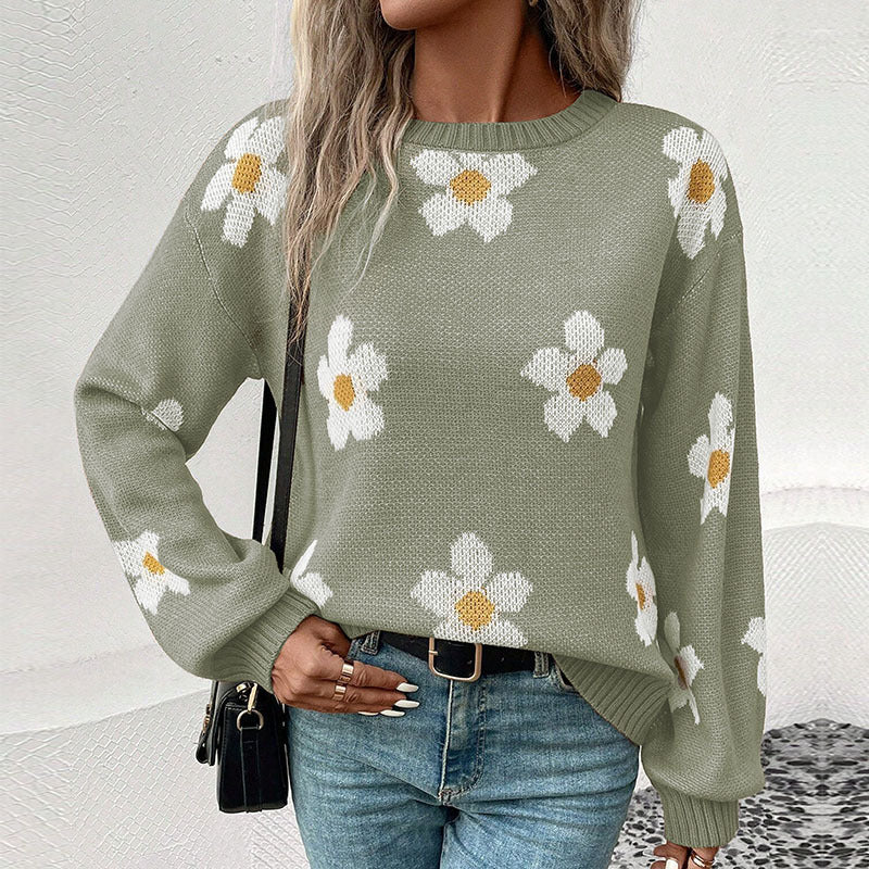 Damen Gemusterter Strickpullover mit Blumenmotiv Echo Archiv