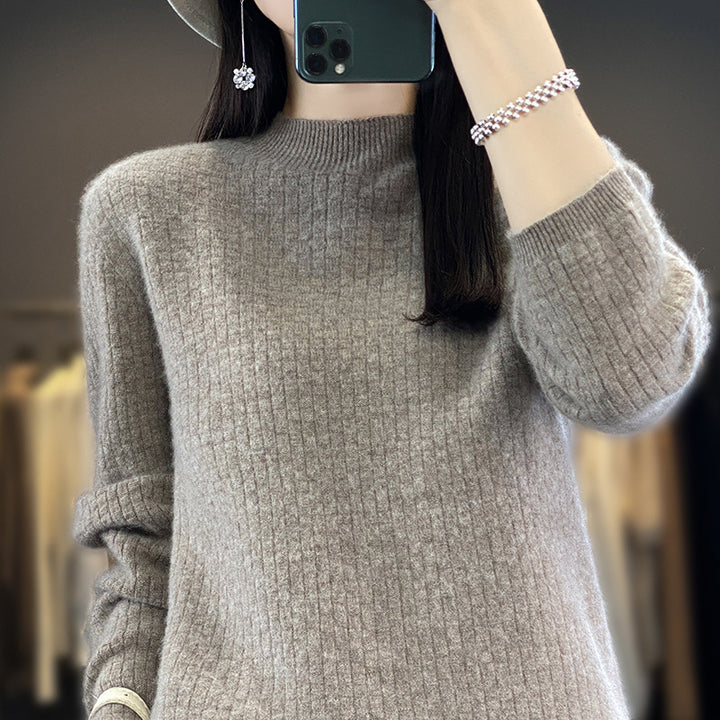 Damen Weicher Boxy-Mockneckpullover im Mohair-Look mit feiner Kastenrippenstruktur Echoarchiv