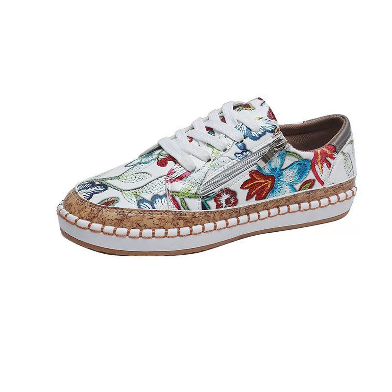 Damen florale Plateausneaker mit Korkplateau, seitlichem Reißverschluss und gepolstertem Komfortfußbett Echo Archiv