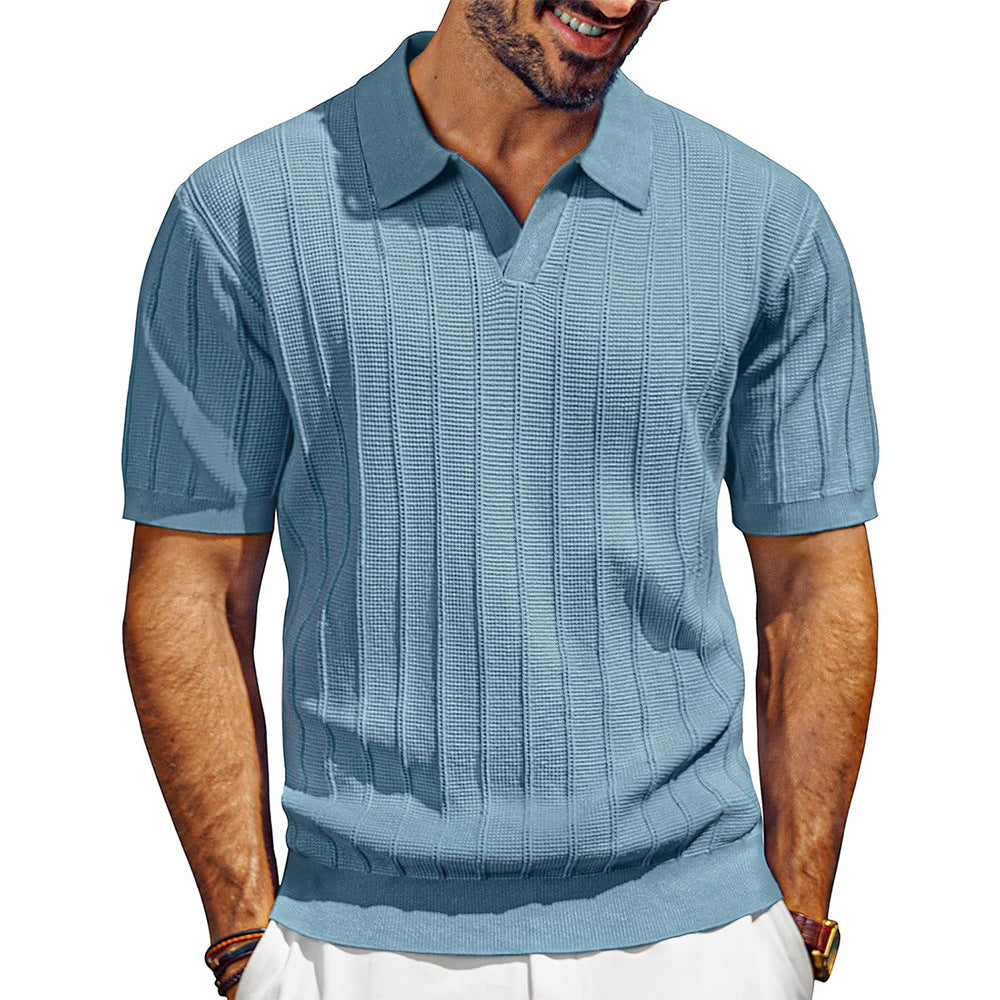 Herren leichtes Kurzarm Strick-Poloshirt mit strukturiertem Rippmuster Echo Archiv