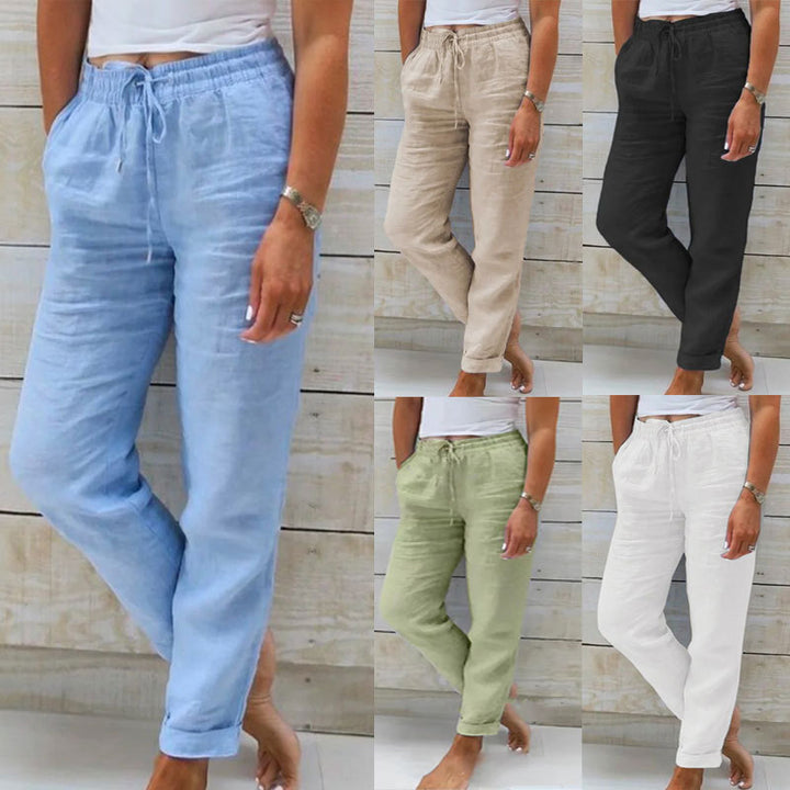 Damen nan lässige Leinenhose mit elastischem Bund und Kordelzug Echo Archiv
