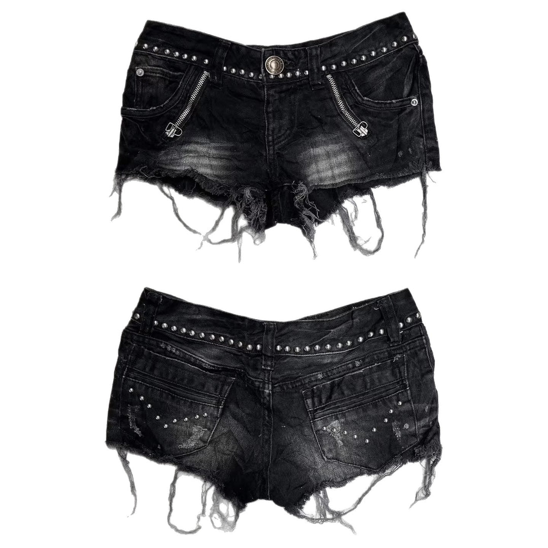 Damen Modische Destroyed Denim-Shorts mit Nieten Echo Archiv