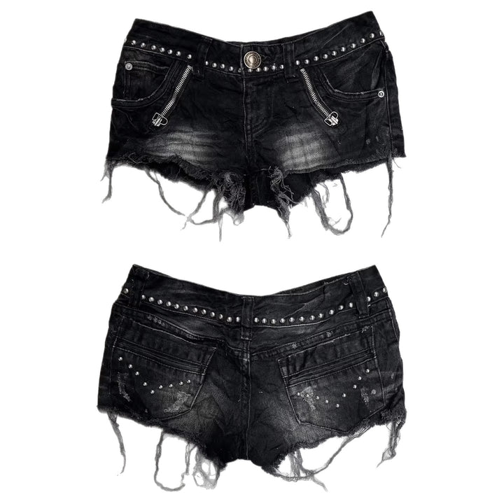 Damen Modische Destroyed Denim-Shorts mit Nieten Echo Archiv