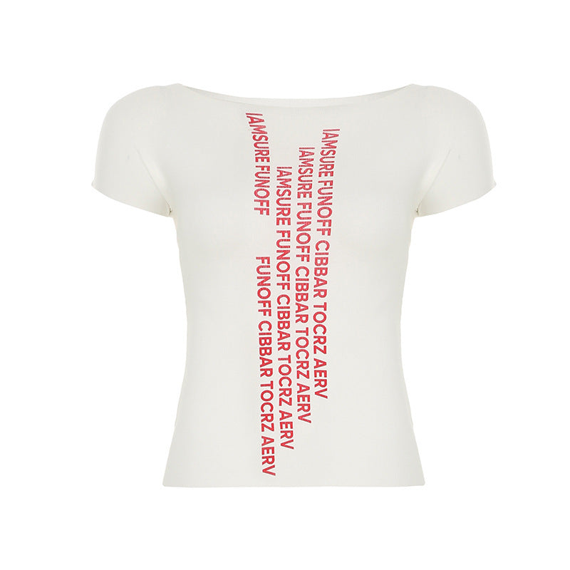 Damen trendiges Kurzarm-Shirt mit auffälligem Schriftzug Echo Archiv