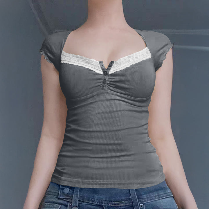 Damen Ripp-Trägershirt mit setzen Spitze Echo Archiv