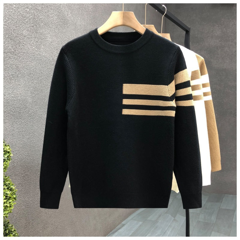 Herren modischer Strickpullover mit sportlichen Streifen Echoarchiv