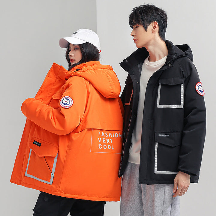 Damen Parka-Jacke mit Kapuze, wattiert, reflektierenden Einsätzen und großen Cargo-Taschen Echoarchiv