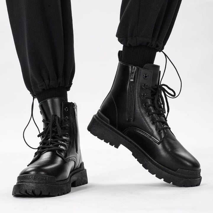 Damen Chunky Combat-Stiefel mit Reißverschluss, profilierter Gummisohle und Schnürung Echoarchiv