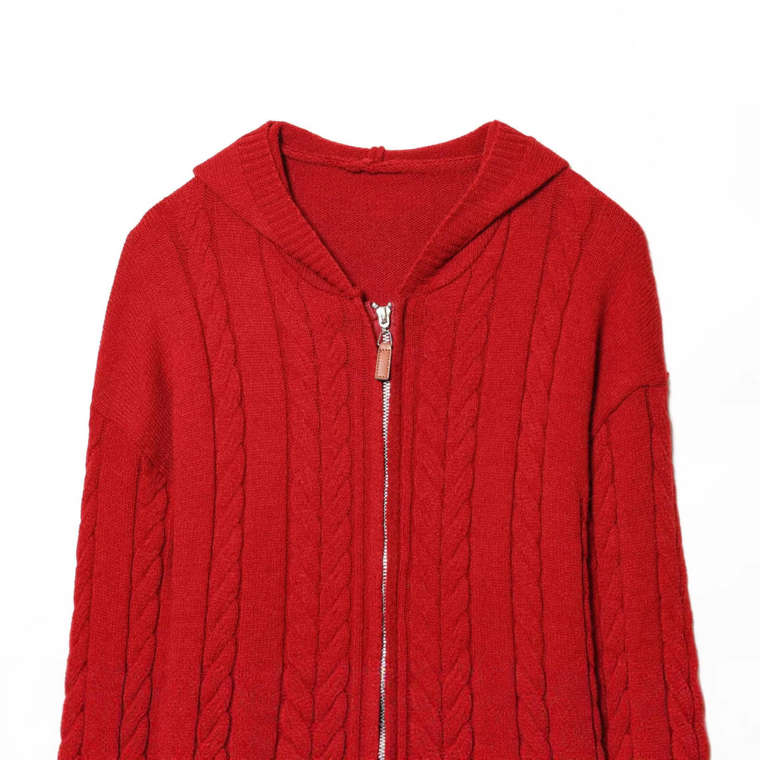 Damen Kapuzen-Strickjacke mit Zopfmuster und durchgehendem Reißverschluss Echoarchiv