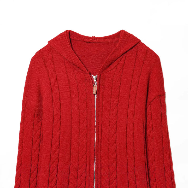 Damen Kapuzen-Strickjacke mit Zopfmuster und durchgehendem Reißverschluss Echoarchiv