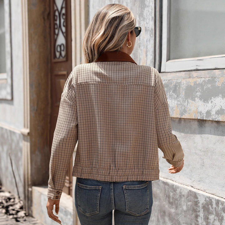 Damen Lässige Karierte Jacke mit Stehkragen Echo Archiv