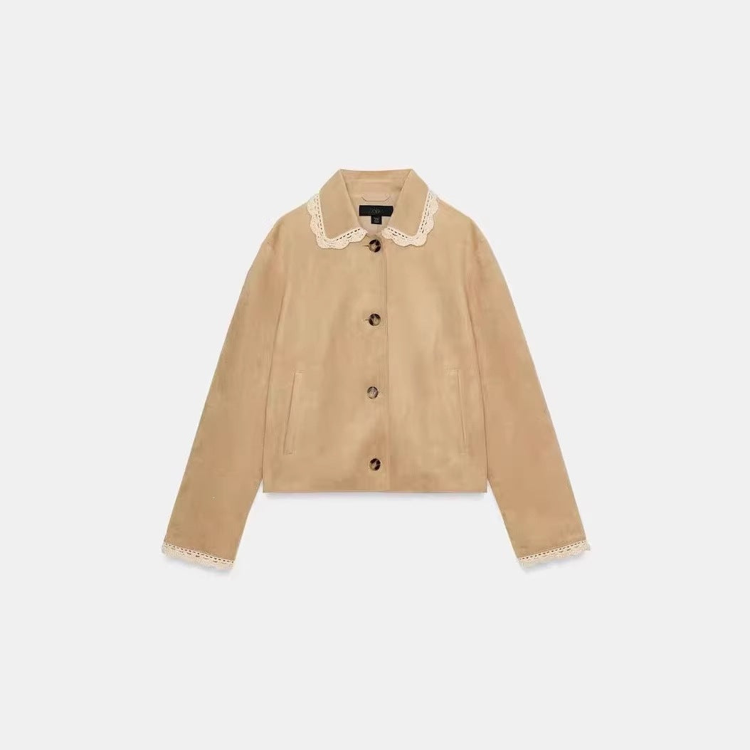 Damen Kurzjacke mit Häkelspitzenkragen und Spitzenmanschetten Echo Archiv