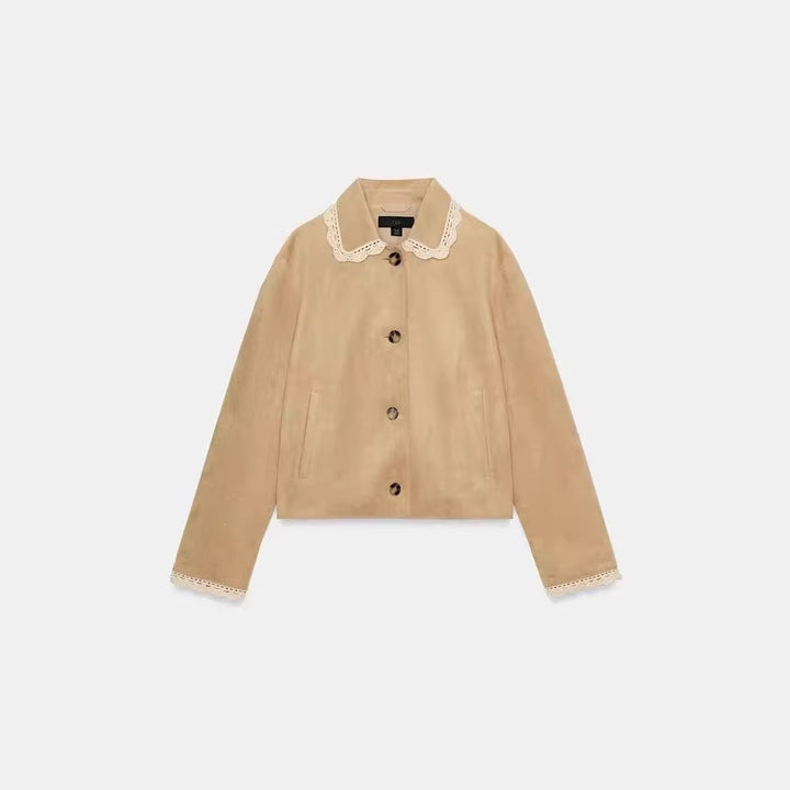 Damen Kurzjacke mit Häkelspitzenkragen und Spitzenmanschetten Echo Archiv