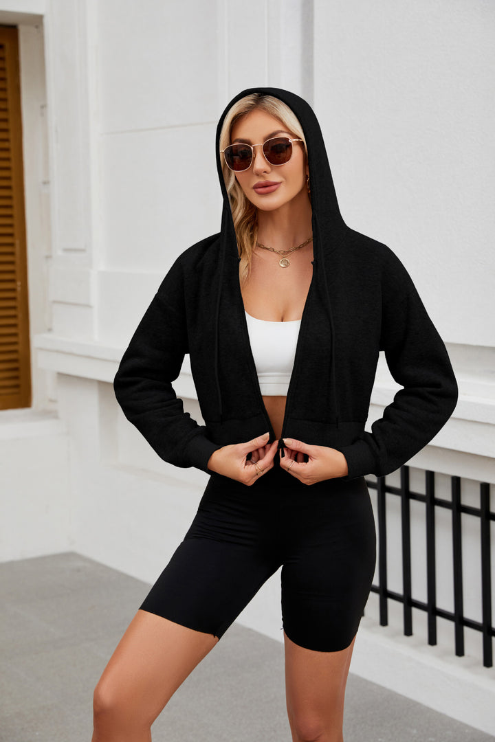 Damen Kurze Zip‑Hoodie Jacke mit Kapuze, Gummibund und Rippbündchen Echo Archiv