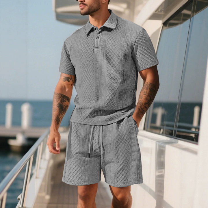 Herren nan strukturiertes Poloshirt- und Bermudashorts-Set aus gesteppter Baumwollmischung Echo Archiv