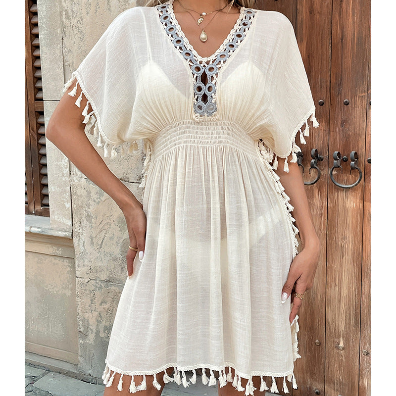 Damen elegantes Strandkleid mit raffinierten Quasten und durchbrochenem Design Echo Archiv