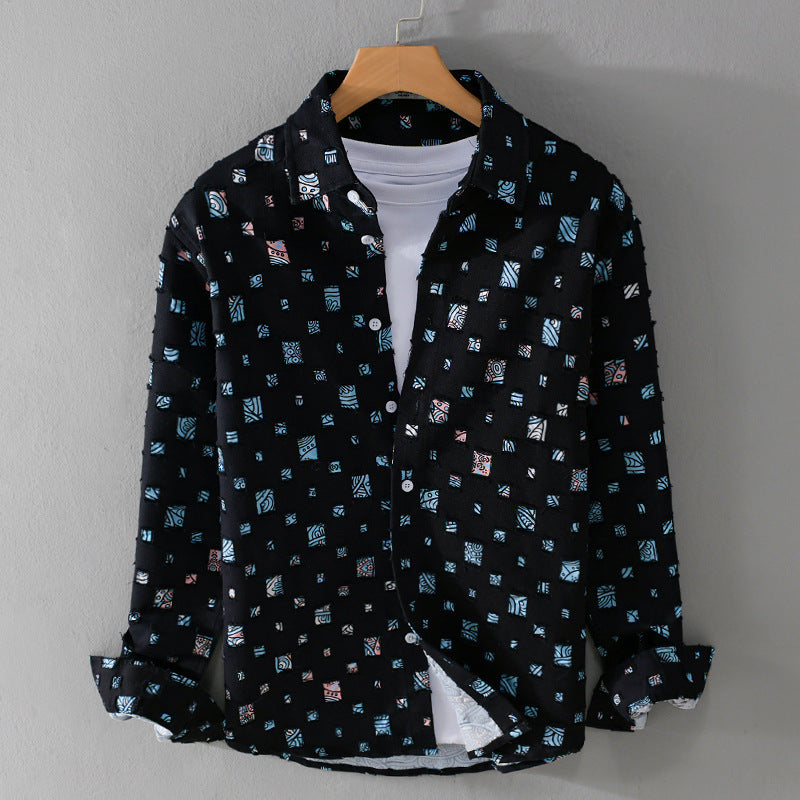 Unisex Leichtes Strukturhemd mit quadratischen Cut-Outs und Oversize-Schnitt Echoarchiv