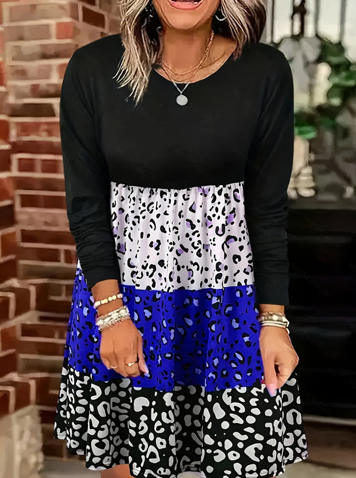 Damen nan langärmliges Stufenkleid mit geraffter Empire-Taille und gemischtem Animal-Print Echo Archiv