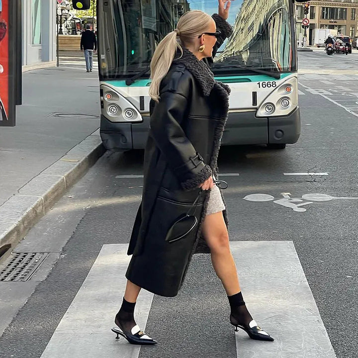 Damen Oversize Lammfellmantel mit Gürtel und Teddyfutter Echo Archiv