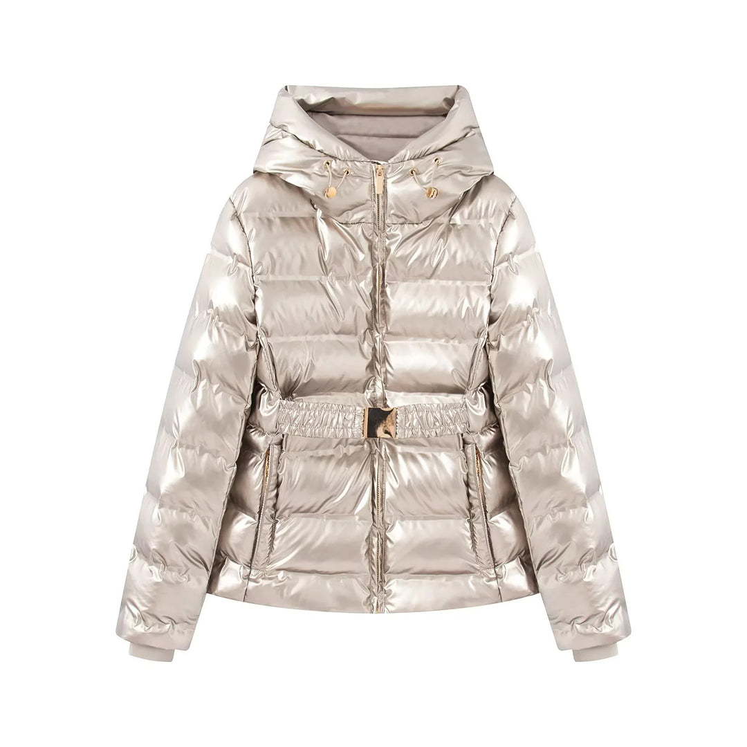 Damen nan gesteppte Glanz-Steppjacke mit Kapuze, wattierter Thermofütterung und elastischem Taillengürtel Echo Archiv